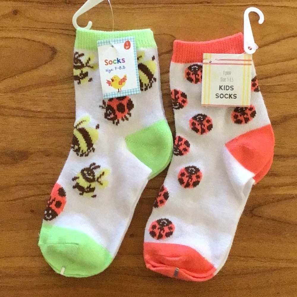 Fun Ladybug and Bee Nature-Inspired Crew Socks - NWT